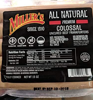 Miller's Colossal Uncured Beef Frankfurters