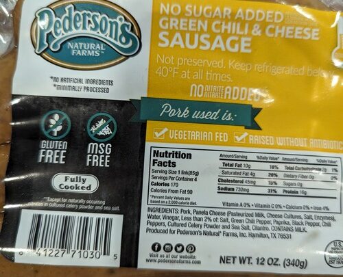 Pederson's Green Chili Cheese Sausage
